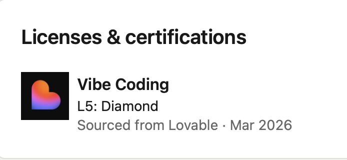 Lovable Vibe Coding L5 Diamond certification